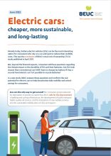 Picture of the cover page of BEUC's publication titled "Electric cars: cheaper, more sustainable, and long-lasting"