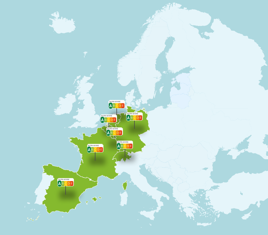 map of Europe showing where Nutri-Score is applied
