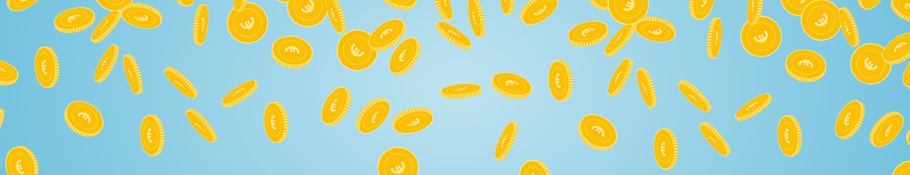 Euro coins falling, blue background