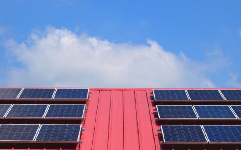 Solar panels on red-tiles roof