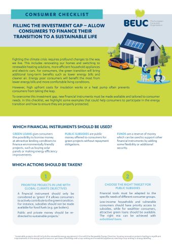 Cover of the consumer checklist on financing the transition to a sustainable life