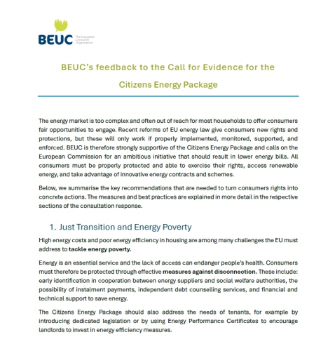 BEUC feedback on Citizens Energy Package