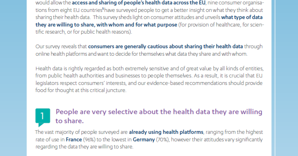 Consumer attitudes to health data sharing - Executive summary