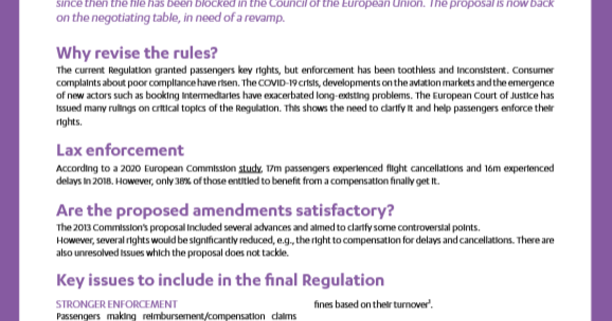 Air Rigts The revision of the air passenger rights regulation