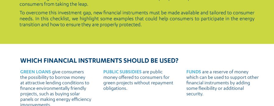 Cover of the consumer checklist on financing the transition to a sustainable life