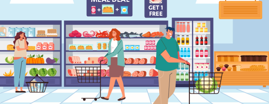 supermarket with ads