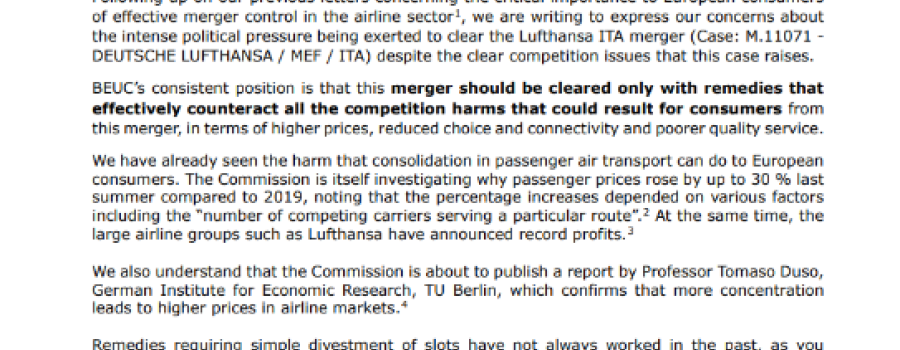 Letter - Strong remedies are needed to clear Lufthansa/ITA Airways merger