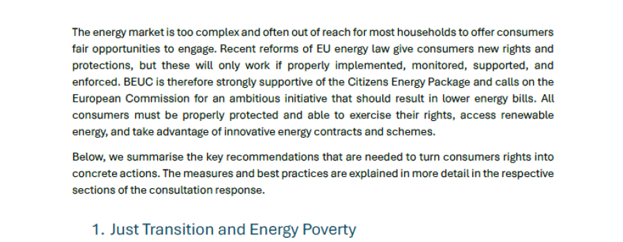 BEUC feedback on Citizens Energy Package