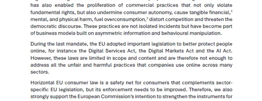 Joint call for an ambitious Digital Fairness Act to better protect people online