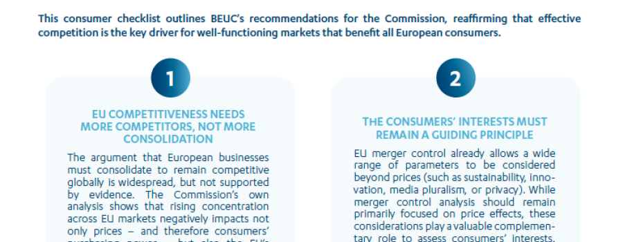 Strengthening EU merger control: a consumer-centred checklist for competitive markets