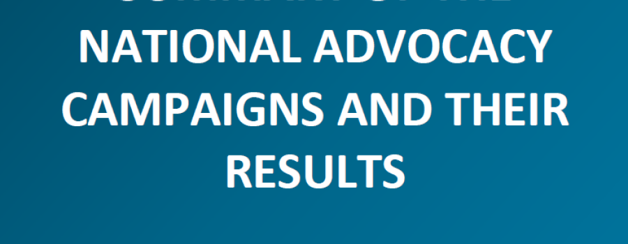 Summary of the national advocacy campaigns and their results